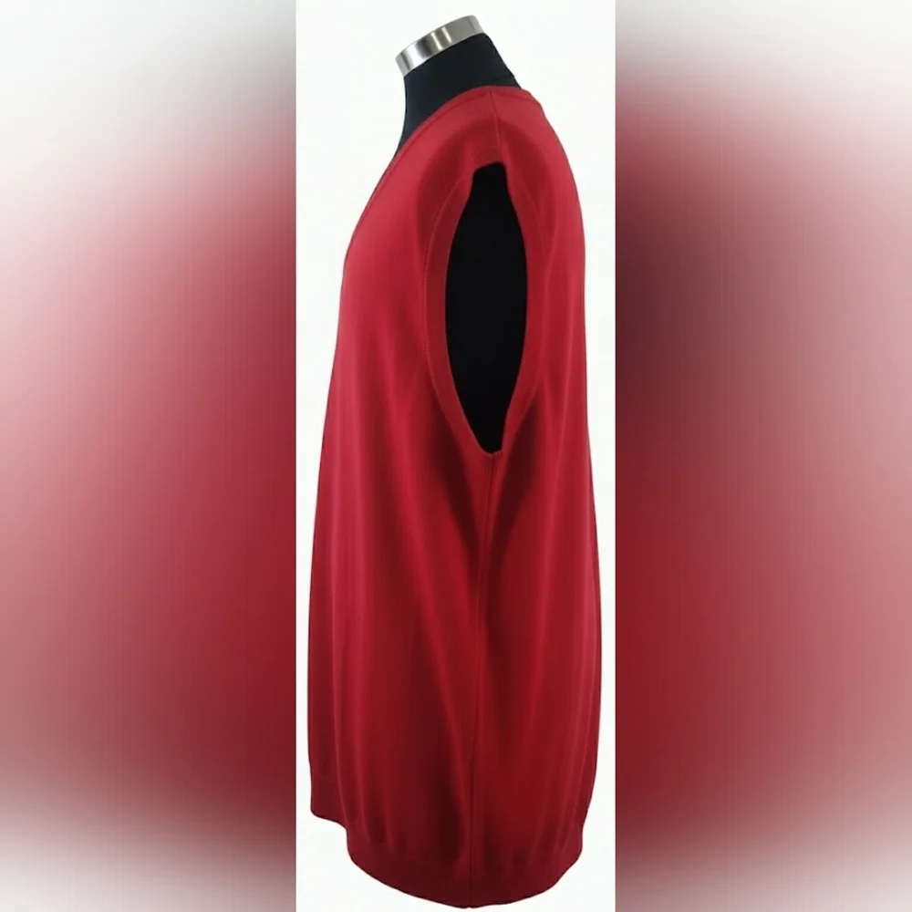 Preppy 4XT Red Men Big Tall Knit Merino Wool Academia Grandpa V-Neck Vest New